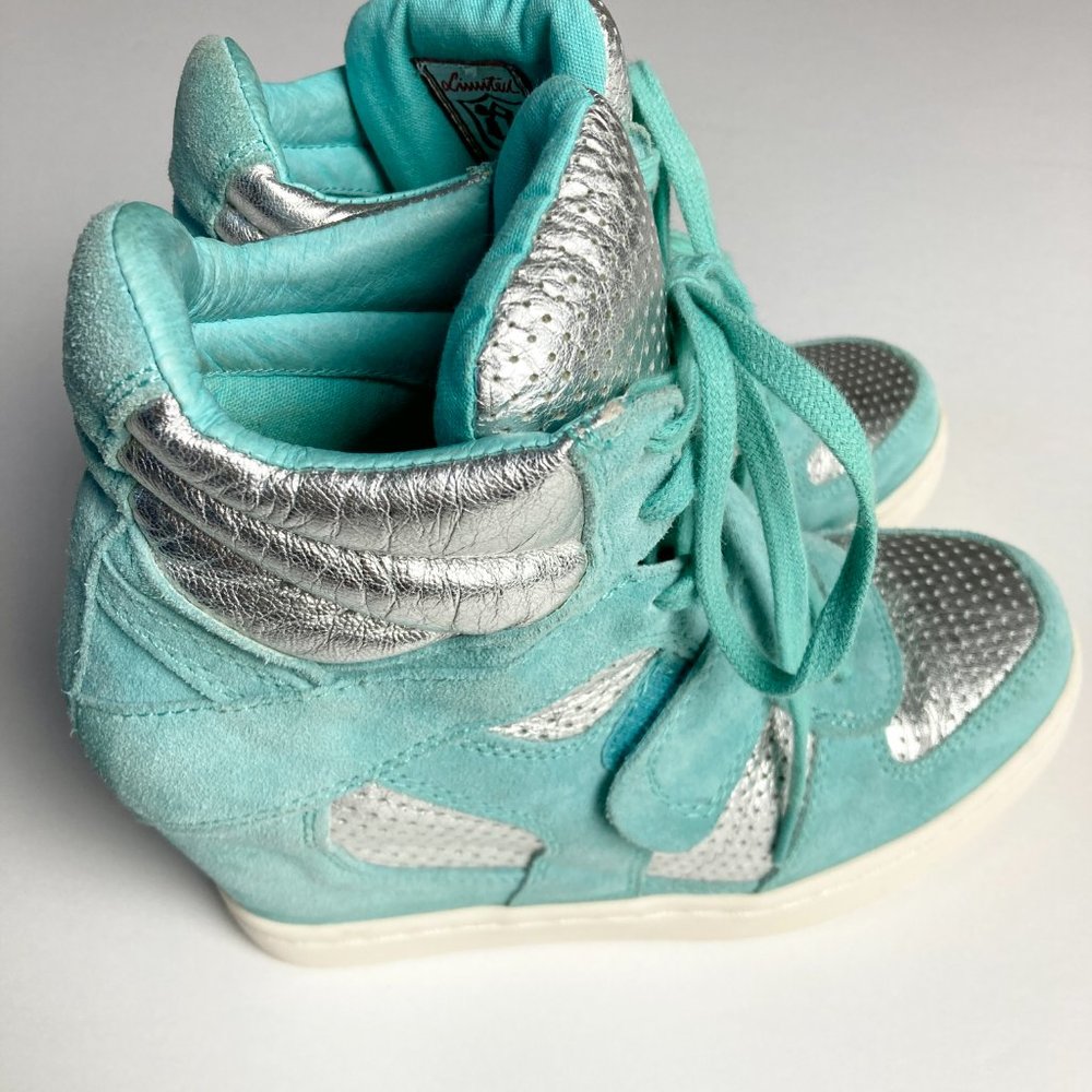 ASH Bea High-Top Wedge Sneaker in blue & silver suede leather - Picture 9 of 11